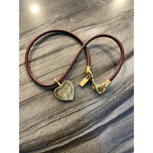 Coach Jewelry Coach Brown Leather Choker Necklace Gold Hardware